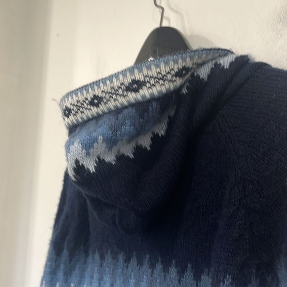 Alpaca Sweater Hoodie Cardigan Zipper Unisex Blue White Large - Picture 10 of 11